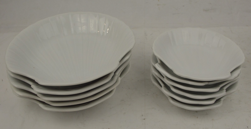 White Scallop Seashell Shaped Serving Dishes Plates Set of 11 Two Sizes